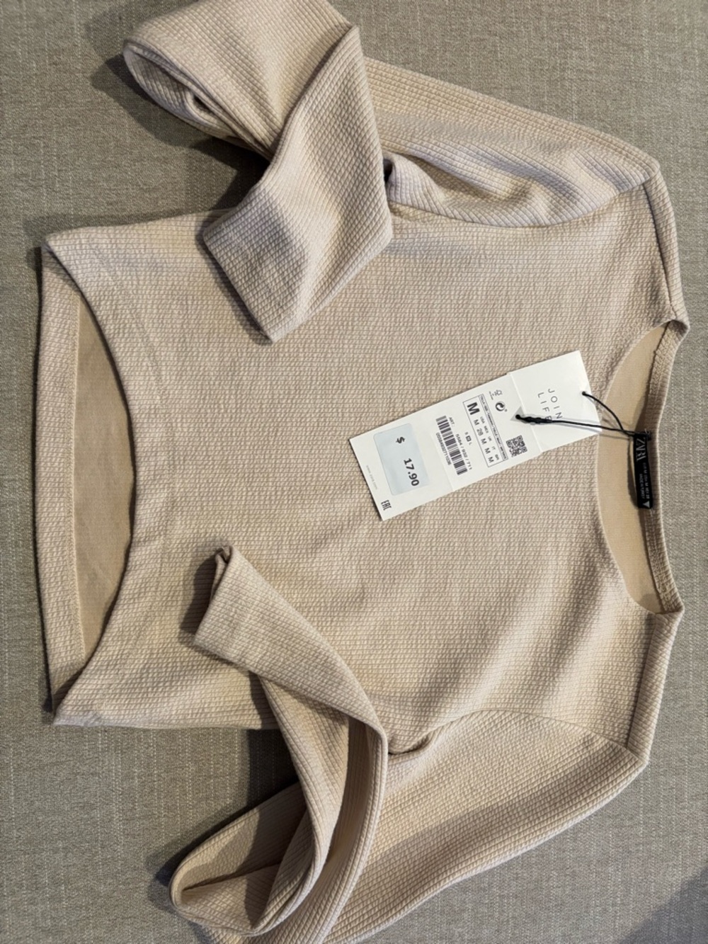 Zara Beige/Cream Textured Crewneck Sweater